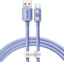 Baseus Crystal Shine 1.2 m Mor USB to Type-C Hızlı Şarj Kablosu