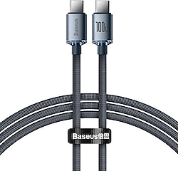 Baseus Crystal Shine 1.2 m Siyah Type-C to Type-C Hızlı Şarj Kablosu