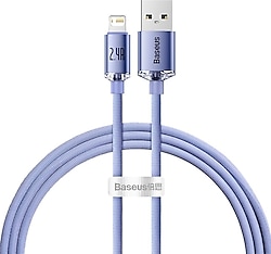 Baseus Crystal Shine 1.2 m Mor USB to Lightning Hızlı Şarj Kablosu
