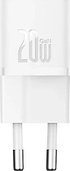Baseus GaN5 Mini 1C 20 W Beyaz Hızlı Şarj Adaptörü