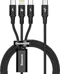 Baseus Rapid 1.2 m 3.5A 3in1 Micro USB Lightning Type-C Hızlı Şarj Kablosu Siyah