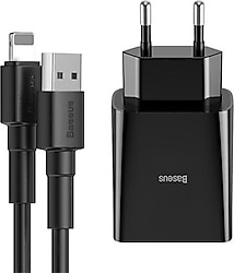 Baseus Speed Mini Dual TZCCFS-R01 10.5 W 2.4 A Lightning Kablolu Ev Şarj Cihazı Siyah
