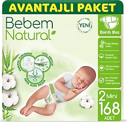 Bebem Natural 2 Numara Mini 168'li Bebek Bezi