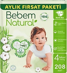 Bebem Natural 4 Numara Maxi 104'lü 2 Adet Bebek Bezi