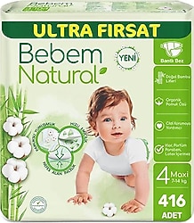 Bebem Natural 4 Numara Maxi 104'lü 4 Adet Bebek Bezi