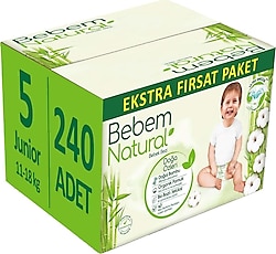 Bebem Natural 5 Numara Junior 80'li 3 Adet Bebek Bezi