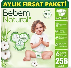 Bebem Natural 6 Numara Ekstra Large 64'lü 4 Adet Bebek Bezi