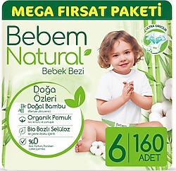 Bebem Natural 6 Numara Ekstra Large 160'lı Bebek Bezi