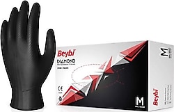 Beybi Diamond Pudrasız Siyah Nitril Orta Boy (M) 100'lü Eldiven