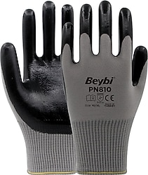 Beybi PN810 Polyester Örme Nitril İş Eldiveni 12 Çift