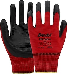 Beybi PN Zebra Polyester Örme Yarı Nitril 10 Numara 12 Çift İş Eldiveni