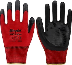 Beybi PN3 Zebra Polyester Örme Nitril 10 Numara 288 Çift İş Eldiveni