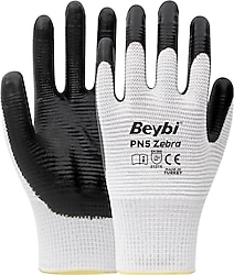 Beybi PN5 Zebra Polyester Örme Nitril İş Eldiveni