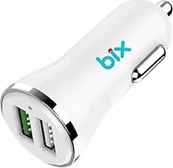 Bix BX-2UA18 Çift Çıkışlı 18W Araç Şarj Cihazı Beyaz