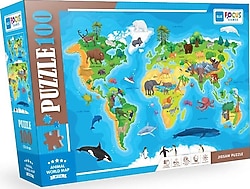 Blue Focus Hayvan Dünya Haritası 100 Parça Puzzle BF316