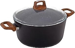 Bonera Vogue 22 cm Ahşap Kulplu Derin Granit Tencere