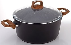 Bonera Vogue 24 cm Ahşap Desenli Derin Granit Tencere