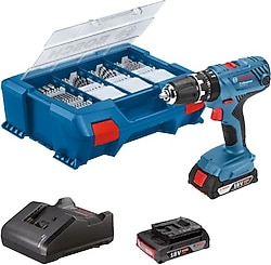 Bosch GSB 18V-45 Çift Akülü 2 Ah Darbeli Vidalama Makinesi + 63 Parça Aksesuar Seti