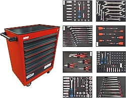 Brio 1401-B6-PRO-R Tekerlekli 6 Çekmeceli Kırmızı 239 Parça Dolu Takım Çantası
