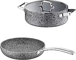 Brioni Stone-Age 3 Parça 24 cm Tava ve Basık Tencere Seti