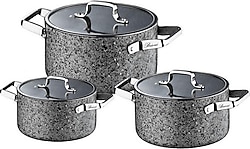 Brioni Stone-Age İndüksiyonlu 16-18-20 cm 6 Parça Midi Tencere Seti