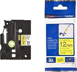 Brother TZE-FX631 12 mm Sarı Üzerine Siyah Laminasyonlu Etiket