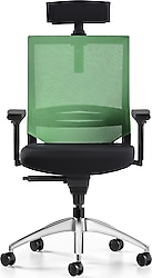 Bürotime Cozy Başlıklı 3D Kol Alüminyum Ayaklı Çalışma Koltuğu Siyah-Yeşil