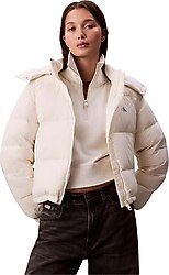 Calvin Klein LV047D501GVDV Kapüşonlu Beyaz Kadın Şişme Mont