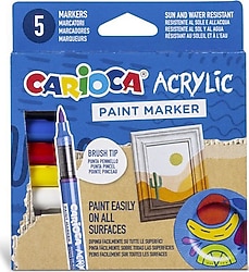 Carioca Acrylic 5'li Fırça Uçlu Paint Marker Kalem Seti