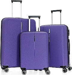 ÇÇS 5224 Polipropilen Mor Kabin + Orta + Büyük Boy 3'lü Valiz Seti