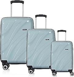 ÇÇS 5523 Polipropilen Kabin + Orta + Büyük Boy Mavi 3'lü Valiz Seti