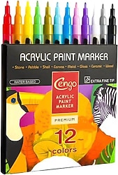 Cengo CGO-602 Ekstra İnce Uçlu 12'li Akrilik Marker Kalem Seti