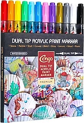 Cengo CGO-604 Çift Taraflı 12'li Akrilik Marker Kalem Seti