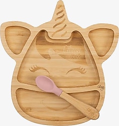 Citron Vakum Tabanlı Unicorn Bambu Bölmeli Yemek Seti