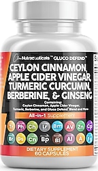 Clean Nutraceuticals Ceylon Cinnamon Turmeric Apple Cider Vinegar Ginseng Berberine 60 Kapsül