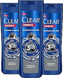Clear Men 3 in 1 Arındırıcı 350 ml 3 Adet Kepek Şampuanı ve Duş Jeli