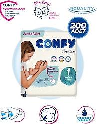 Confy Premium 1 Numara Yenidoğan 200'lü Bebek Bezi