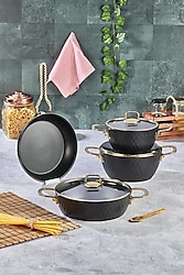 Cooker CKR2853 7 Parça Titanium Tencere Seti Siyah