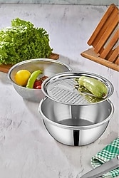 Cooker CKR3490 Rendeli Süzgeçli 3 Parça Paslanmaz Çelik Karıştırma Kabı