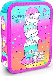Coral High 11139 Dondurmalı Kedi Desenli Çift Katlı Kalemlik