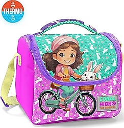 Coral High 12791 Bisikletli Kız Desenli Termoslu Beslenme Çantası