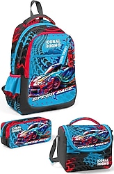 Coral High SET0123652 Yarış Arabası Desenli 3'lü Okul Çanta Seti