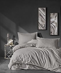 Cotton Box Elegant Stripe Çift Kişilik Nevresim Takımı Bej