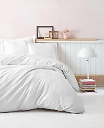 Cotton Box Elegant Stripe Çift Kişilik Nevresim Takımı Beyaz