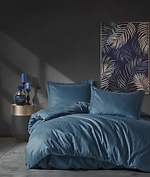 Cotton Box Elegant Stripe Çift Kişilik Nevresim Takımı Mavi
