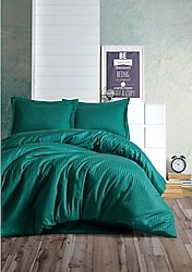 Cotton Box Elegant Stripe Çift Kişilik Nevresim Takımı Petrol