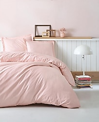 Cotton Box Elegant Stripe Çift Kişilik Nevresim Takımı Pudra