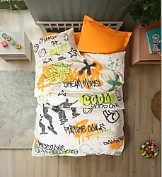 Cotton Box Graffiti Oranj Lastikli Çarşaflı Tek Kişilik Nevresim Takımı