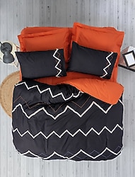 Cotton Box Puff Nakışlı Çift Kişilik Nevresim Takımı Mirely Siyah-Kiremit