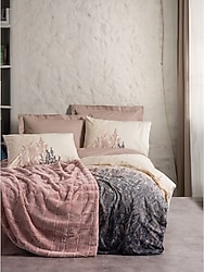 Cotton Box Trim Smooth Pudra Battaniyeli Çift Kişilik Nevresim Takımı